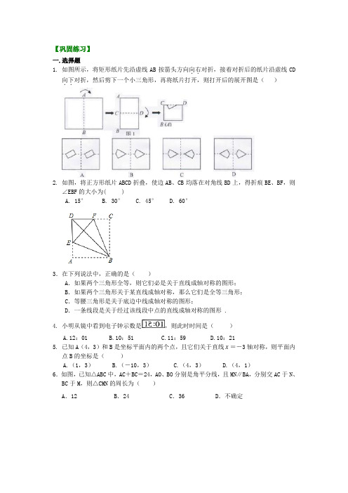 八年级数学——轴对称全章复习与巩固(提高)巩固练习【名校试题+详细解答】