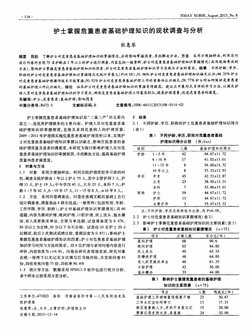 护士掌握危重患者基础护理知识的现状调查与分析