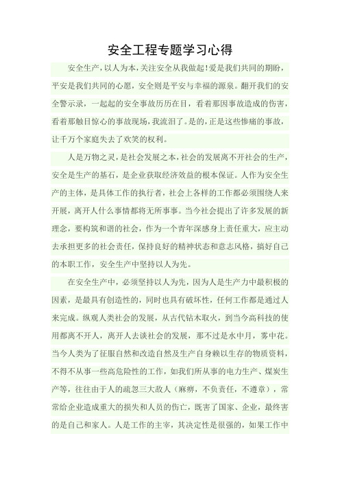 安全工程专题学习心得