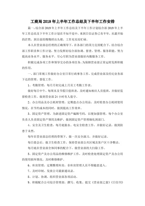 工作总结-工商局2019年上半年工作总结及下半年工作安排1001 精品