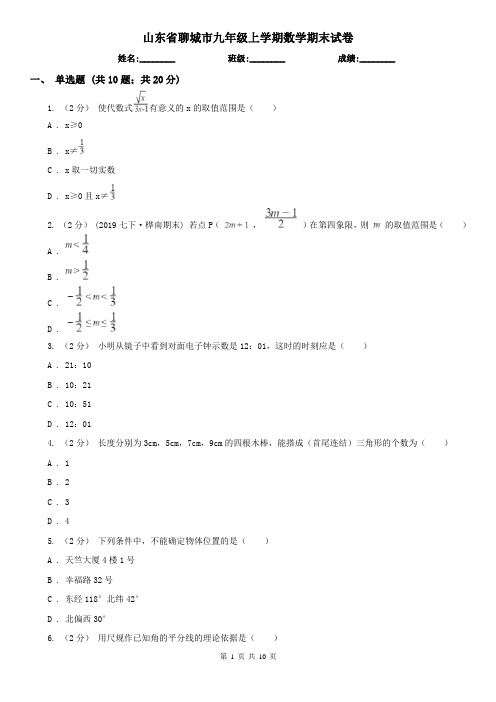 山东省聊城市九年级上学期数学期末试卷