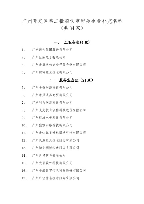 广州开发区第二批新增拟认定瞪羚企业名单(34家)pd