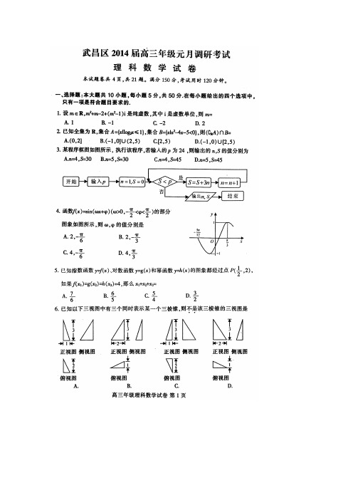 湖北省武昌区2014届高三1月调考数学理试卷答案扫描版含答案