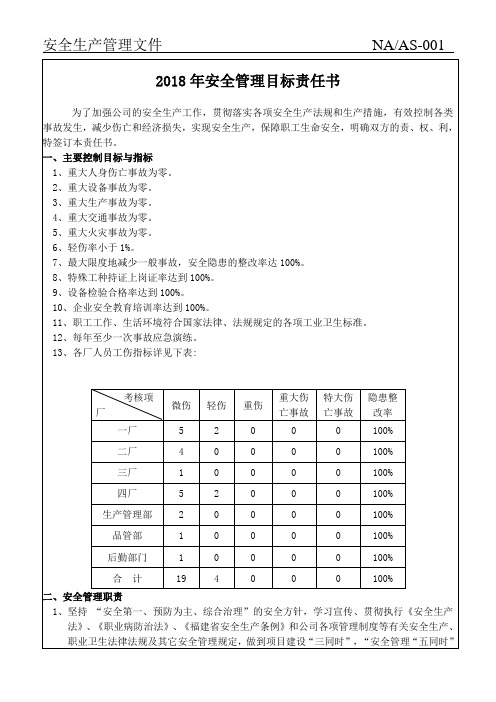 AS-1-2018年安全生产目标责任书