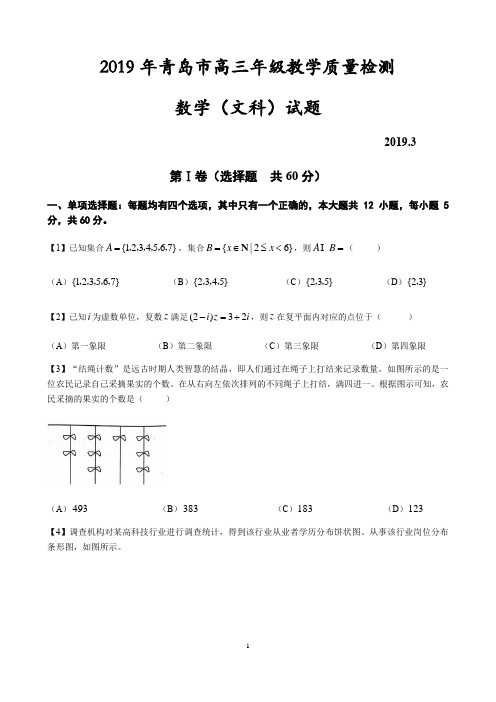 山东省青岛市2019届高三3月教学质量检测(一模)数学(文)试题