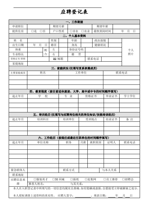 求职人员登记表(标准模板)