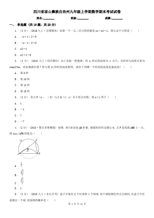 四川省凉山彝族自治州九年级上学期数学期末考试试卷
