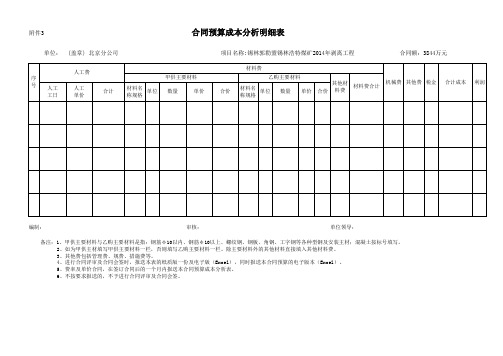 合同预算成本分析明细表
