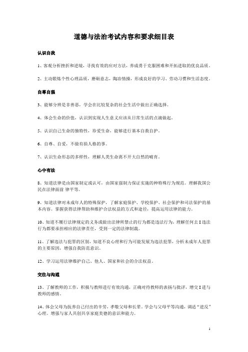 道德与法治考试内容和要求细目表