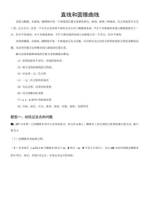 〖2021年整理〗《直线和圆锥曲线的位置关系》优秀教案