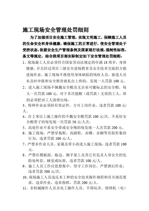 施工现场安全处罚条例最完整版
