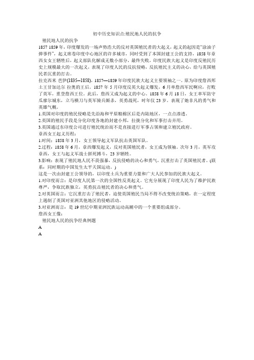 初中历史知识点-殖民地人民的抗争