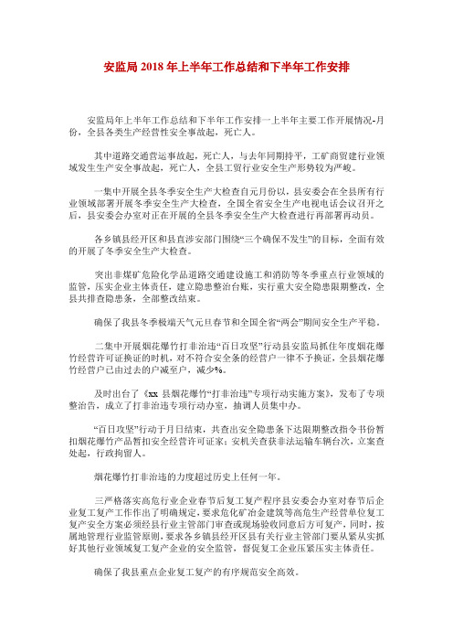 安监局2018年上半年工作总结和下半年工作安排