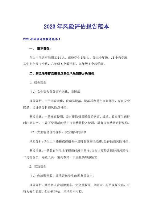 2023年风险评估报告范本