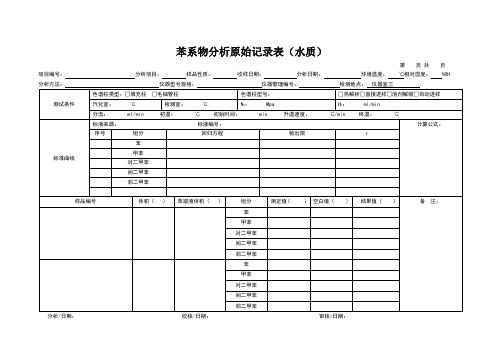 苯、甲苯、二甲苯原始记录(水质)