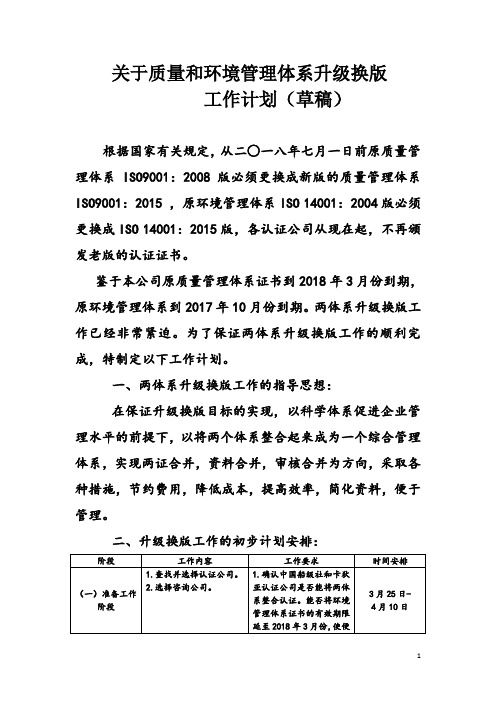 关于质量环境管理体系换证审核工作的实施计划