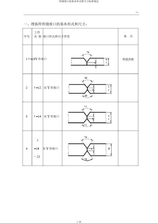 焊缝坡口的基本形式和尺寸标准规定