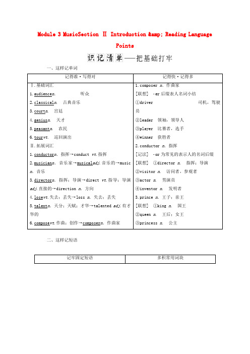 高中英语Module3MusicSectionⅡIntroduction&ReadingLanguagePoints教学案外研版