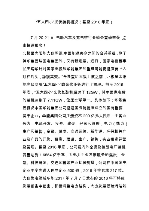 “五大四小”光伏装机概况(截至2016年底)