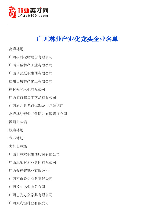 广西林业产业化龙头企业名单
