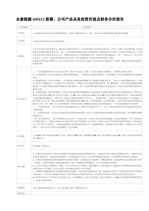 永泰能源600157股票,公司产品业务投资价值及财务分析报告