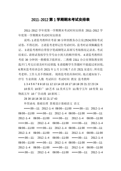 2011-2012第1学期期末考试安排表