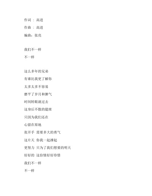 《我们不一样 (DJ版)》大壮版歌词完整版打印下载打印