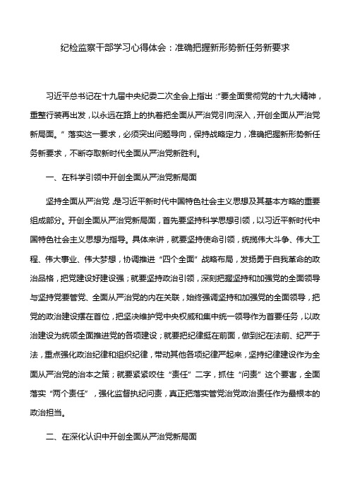 纪检监察干部学习心得体会：准确把握新形势新任务新要求