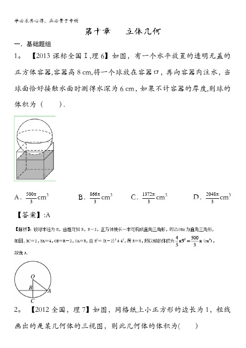 2017高考十年高考理数分项版(新课标1专版)专题10 立体几何(解析版) 含解析