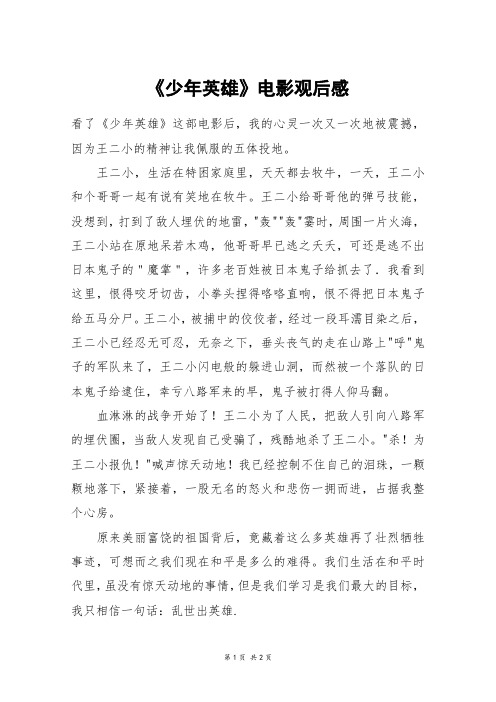 《少年英雄》电影观后感_五年级作文