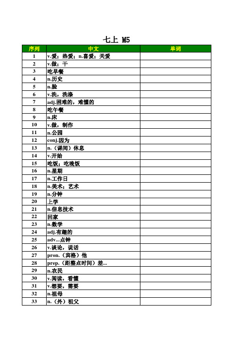 外研社七上默写 M5 乱序打卡版