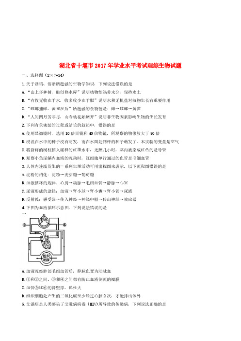 湖北省十堰市2017年学中考理综(生物部分)真题试题(含答案)