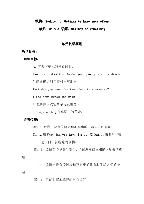 牛津上海版(三起)六年级上册英语 Module 1 Unit  3  Healthy or unhealthy？优秀教学设计