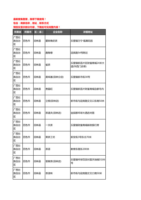 新版广西壮族自治区百色市田林县奶茶行业企业公司商家户名录单联系方式地址大全29家