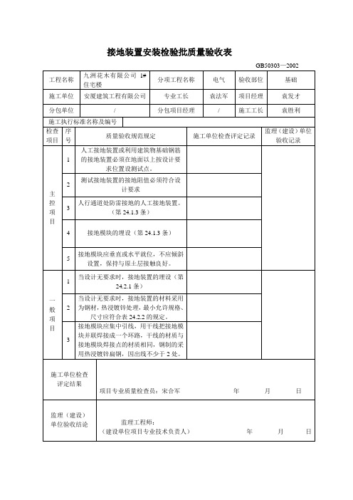 接地装置安装检验批质量验收表