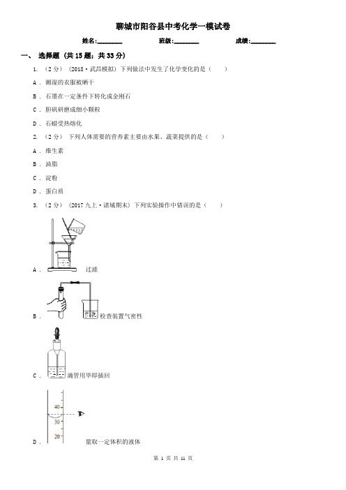 聊城市阳谷县中考化学一模试卷  
