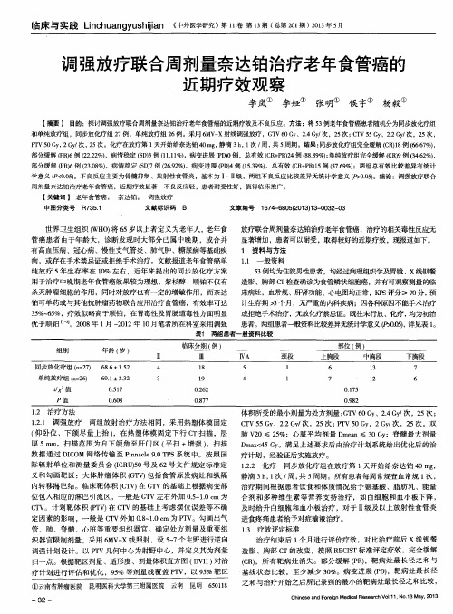 调强放疗联合周剂量奈达铂治疗老年食管癌的近期疗效观察
