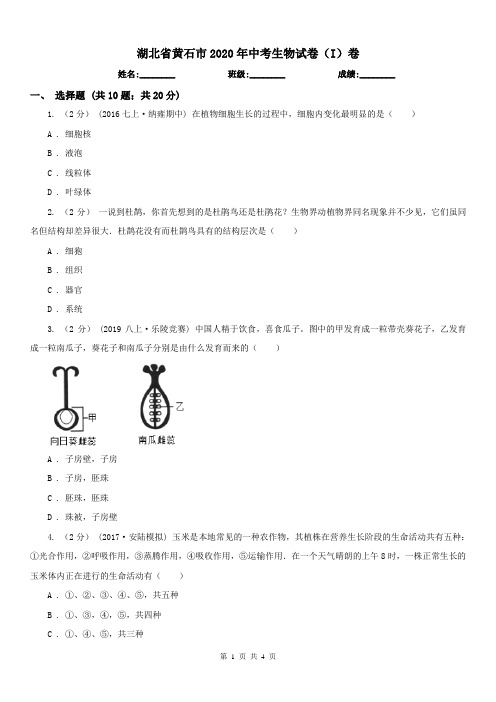 湖北省黄石市2020年中考生物试卷(I)卷