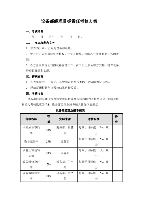 设备部经理目标责任考核方案