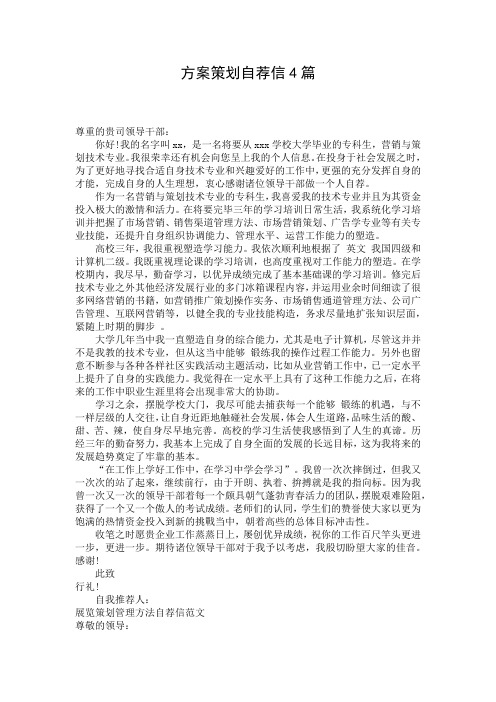 方案策划自荐信4篇