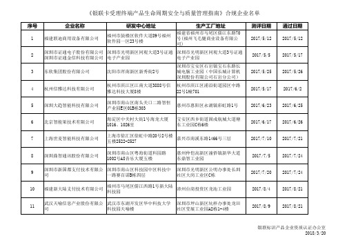 通过现场测评的厂商列表(2018-3-8)