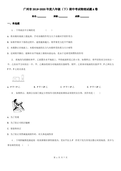 广州市2019-2020年度八年级(下)期中考试物理试题A卷