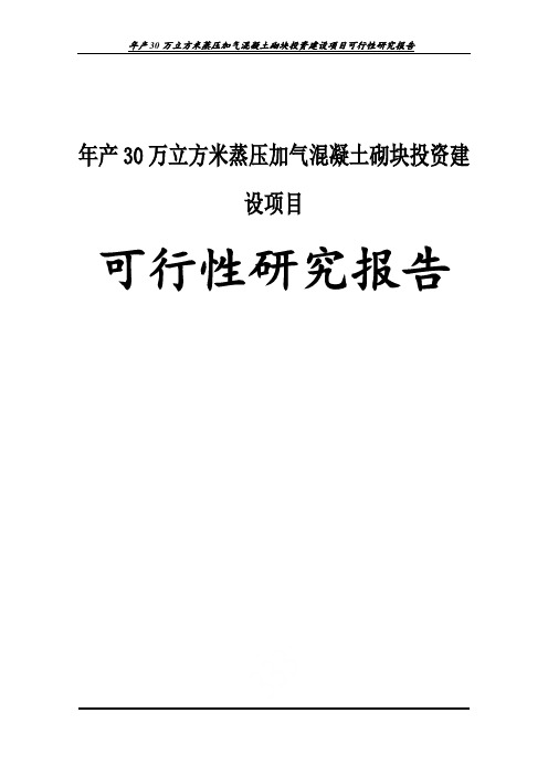 年产30万立方米蒸压加气混凝土砌块投资建设项目可行性研究报告