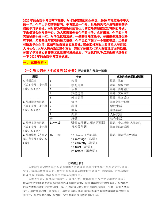 2020山西省中考英语试卷分析,试题详解以及备考建议