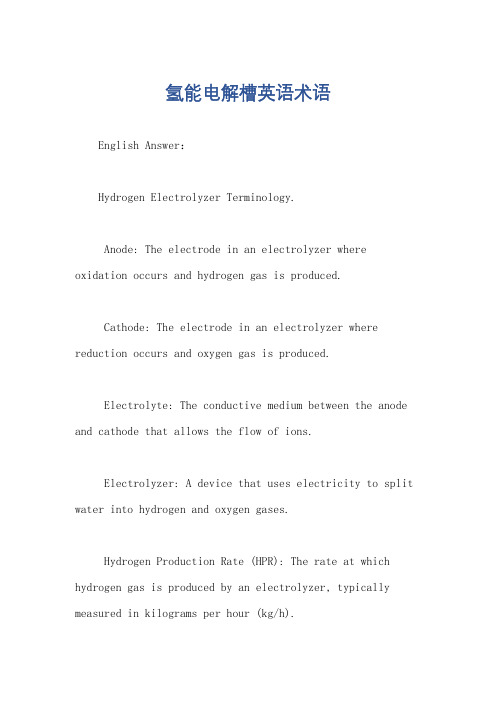氢能电解槽英语术语