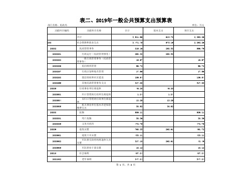 表二、2019年一般公共预算支出预算表