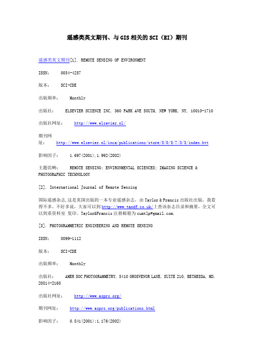 遥感类英文期刊、与GIS相关的SCI(EI)期刊