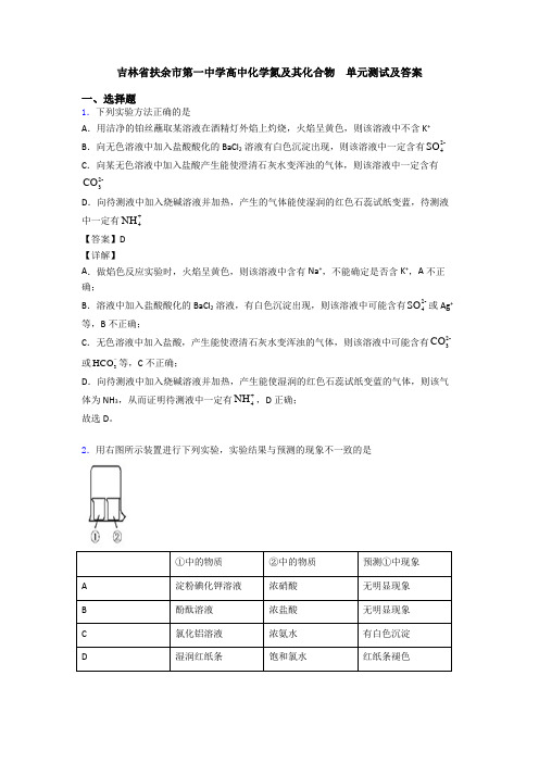 吉林省扶余市第一中学高中化学氮及其化合物  单元测试及答案