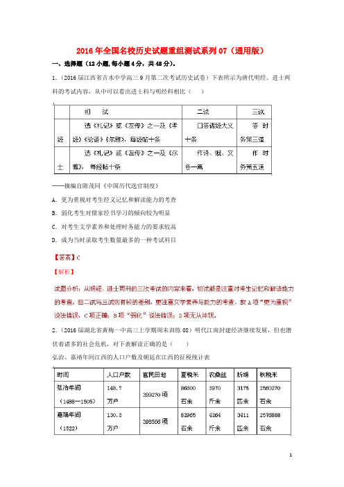 全国名校高三历史试题重组测试系列07(含解析)
