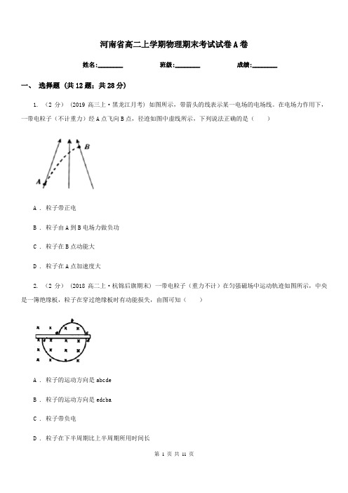 河南省高二上学期物理期末考试试卷A卷(模拟)